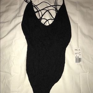 Forever 21 Black Lace Crossneck Body suit